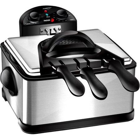 FAGOR FG124 - Friteuse Electrique - 4L - 2000W - 1,8 Kg de frites - 3 Paniers - Filtre carbone anti odeurs - Corps en inox