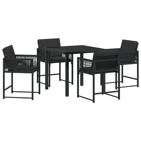 vidaXL Ensemble de salle à manger de jardin 5 pièces avec coussins en poly rotin noir.