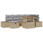 vidaXL Set de salle à manger de jardin 7 pièces avec coussins  en poly rotin beige et acacia.