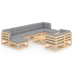 vidaXL Salon de jardin 10 Pièces avec coussins Bois de pin massif