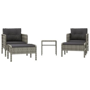 vidaXL Salon de jardin 5 Pièces avec coussins Gris Résine tressée