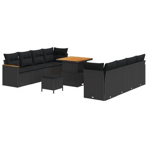 vidaXL Ensemble de canapé de jardin 11 Pièces Noir polyrotin