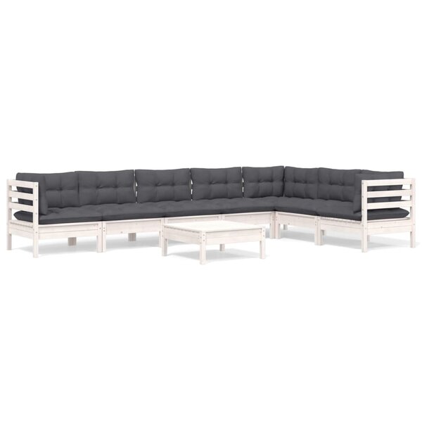 vidaXL Salon de jardin 8 Pièces avec coussins blanc bois de pin massif