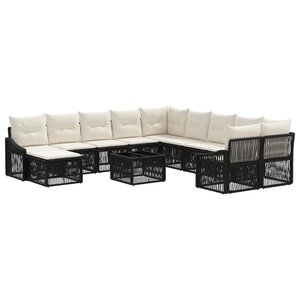 vidaXL Ensemble de canapé de jardin 12 Pièces Noir polyrotin