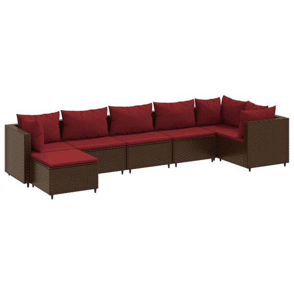vidaXL Salon de jardin avec coussins 7 Pièces marron résine tressée