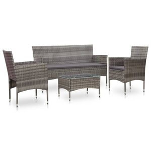 vidaXL Salon de jardin 4 Pièces avec coussins résine tressée gris
