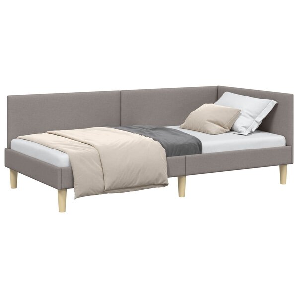 vidaXL Cadre de lit d'angle Taupe 90 cm x 200 cm Tissu et Contreplaqué