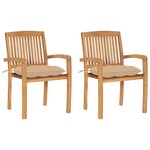 vidaXL Chaises de jardin lot de 2 et coussins beige Bois teck massif