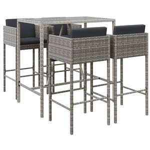 vidaXL Ensemble de bar de jardin 5 Pièces avec coussins gris poly rotin
