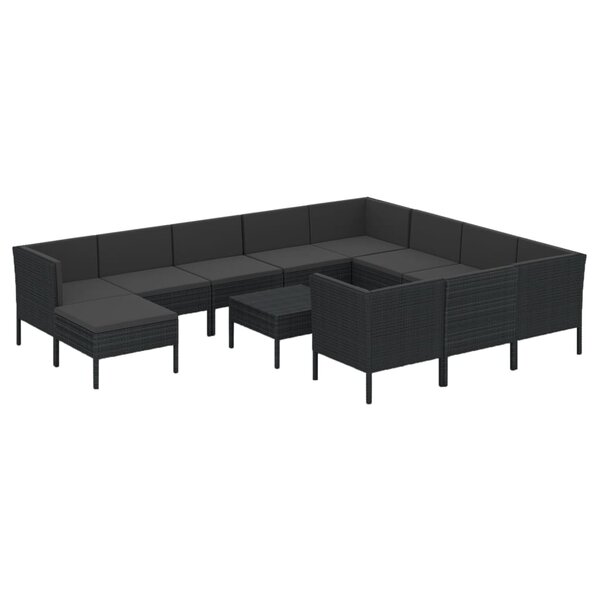 vidaXL Salon de jardin 12 Pièces avec coussins Résine tressée Noir