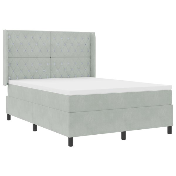 Lit à sommier box avec matelas et éclairage LED gris clair 140x190 cm velours