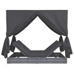 vidaXL Chaise longue d'extérieur avec rideaux Résine tressée Gris