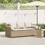 vidaXL Canapé de jardin avec coussins 3 places beige résine tressée