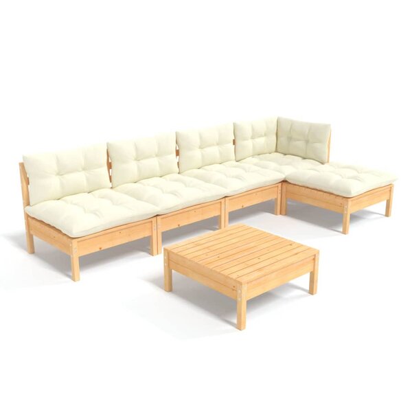 vidaXL Salon de jardin 6 Pièces avec coussins crème bois de pin