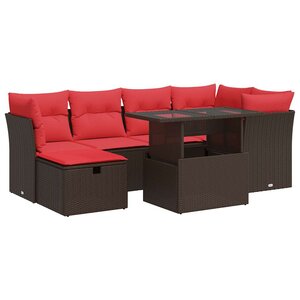vidaXL Salon de jardin avec coussins 7Pièces marron résine tressée acacia