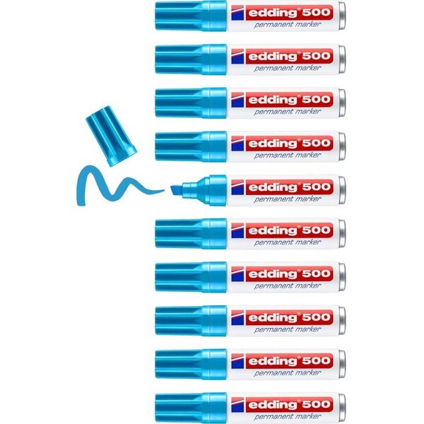 Marqueur Permanent 500 Bleu Clair Corps Alu Pointe Biseau 2-7 mm x 10 EDDING