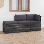 vidaXL Salon palette de jardin 3 Pièces avec coussins Bois de pin massif
