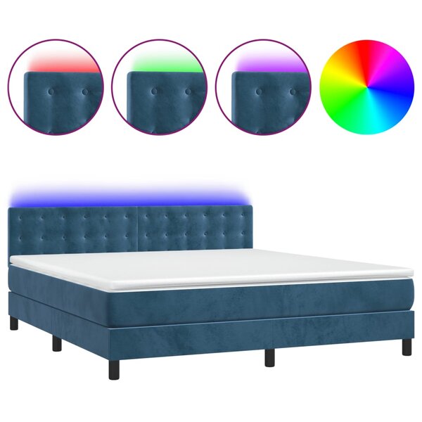 vidaXL Sommier à lattes de lit matelas et LED Bleu foncé 160x200 cm