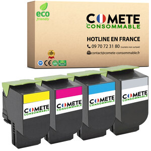 802 - 4 toners compatibles Lexmark 802 pour CX310 CX410 CX510 Noir Cyan Magenta Jaune - Entreprise française