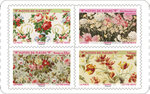 Carnet 12 timbres - Motifs de fleurs - Lettre verte