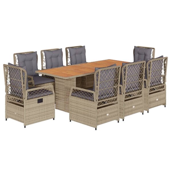 vidaXL Ensemble à manger de jardin et coussins 9 Pièces beige Poly rotin