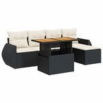 vidaXL Salon de jardin 6 Pièces avec coussins noir résine tressée