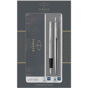 Coffret de 2 Stylos JOTTER en acier : pointes Bille moyenne et Plume moyenne PARKER