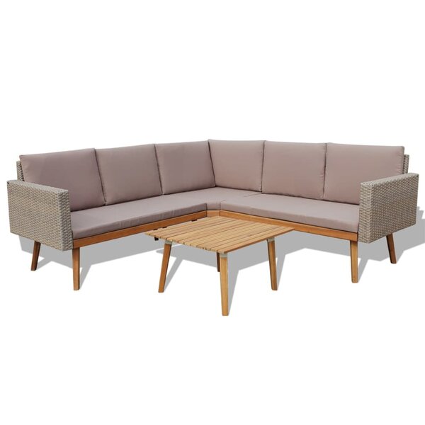 vidaXL Salon de jardin 4 Pièces avec coussins Résine tressée Gris