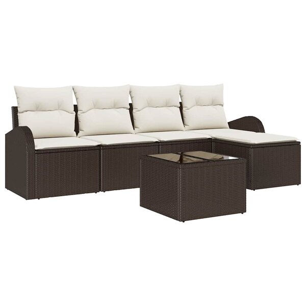 vidaXL Ensemble de canapé de jardin 6 Pièces Marron Poly rotin