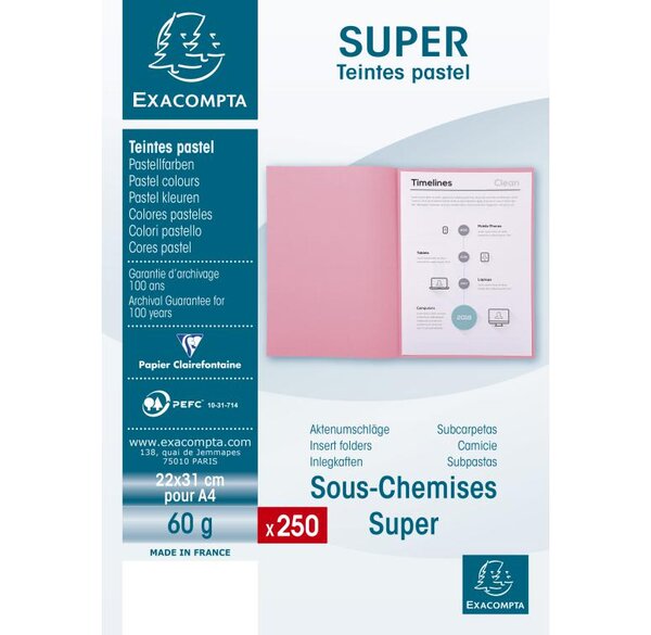 Paquet de 250 sous-chemises SUPER 60 - 22x31cm - Orange EXACOMPTA