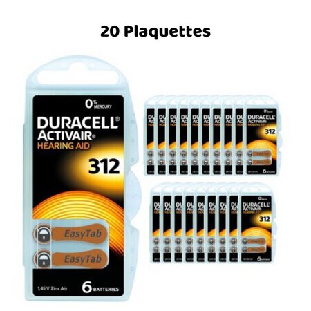 Piles auditives duracell activair 312   20 plaquettes