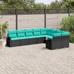 vidaXL Salon de jardin 9 Pièces avec coussins noir résine tressée