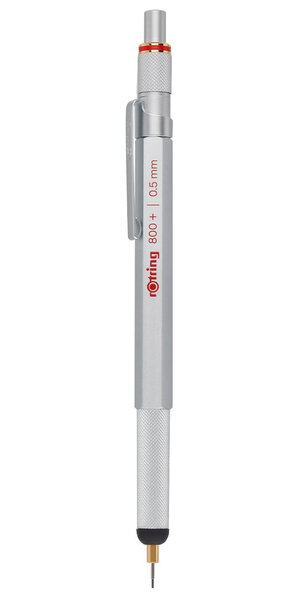 rOtring 800+ Porte mine mécanique et stylet pour écran tactile, 0,5 mm, argent