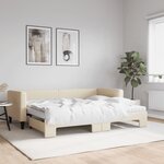 vidaXL Lit de jour avec gigogne et matelas crème 80x200 cm tissu