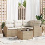 Ensemble de canapé de jardin 5 pièces avec coussins en rotin poly brun
