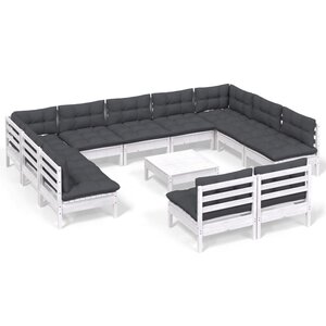 vidaXL Salon de jardin 12 Pièces avec coussins blanc bois de pin solide
