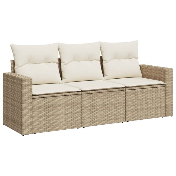 vidaXL Salon de jardin avec coussins 3 Pièces beige résine tressée