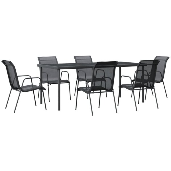 vidaXL Ensemble à manger de jardin 7 Pièces noir textilène et acier
