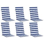 vidaXL Coussins de chaise à dossier haut lot de 6 rayures bleu/blanc