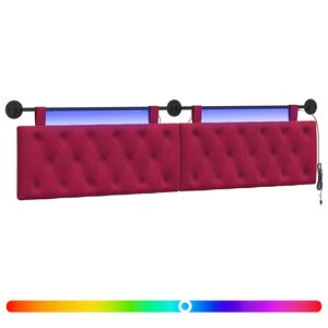 vidaXL Tête de lit suspendue Avec lumière LED Bordeaux Velours