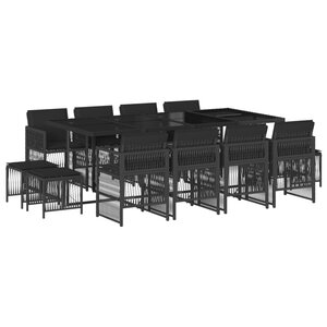 vidaXL Ensemble à manger de jardin 13 Pièces coussins noir résine tressée