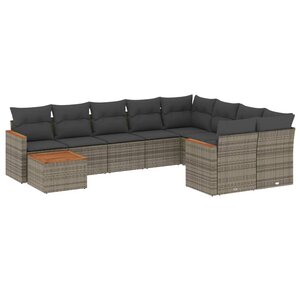 vidaXL Salon de jardin avec coussins 10 Pièces gris résine tressée