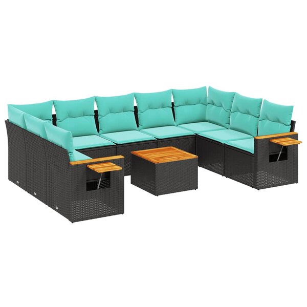 vidaXL Salon de jardin 10 Pièces avec coussins noir résine tressée