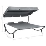 Vidaxl lit de repos d'extérieur avec auvent et oreillers gris