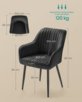 Chaise de salle à manger fauteuil siège rembourrée avec accoudoirs largeur d’assise 49 cm pieds en métal revêtement en velours charge 110 kg pour salon chambre noir 12_0004912