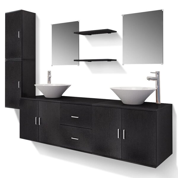 vidaXL Meuble de salle de bain 11 Pièces avec lavabo et robinet Noir