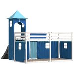 vidaXL Lit superposé avec toboggan et rideaux bleu 90x200 cm