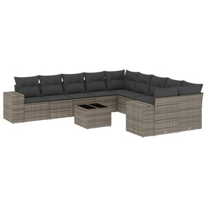 vidaXL Salon de jardin 11 Pièces avec coussins gris résine tressée