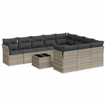 vidaXL Salon de jardin 11 Pièces avec coussins gris clair résine tressée