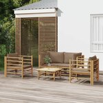 vidaXL Salon de jardin 5 Pièces avec coussins taupe bambou